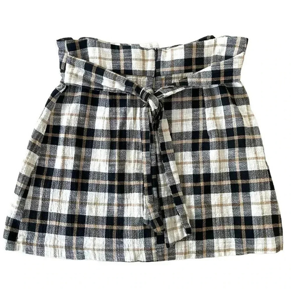 Zara Plaid Mini Skirt Wrap With Tie Black Tan - Picture 5 of 7
